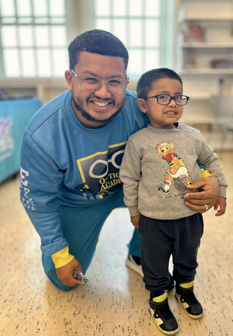 Student receiving an eye exam