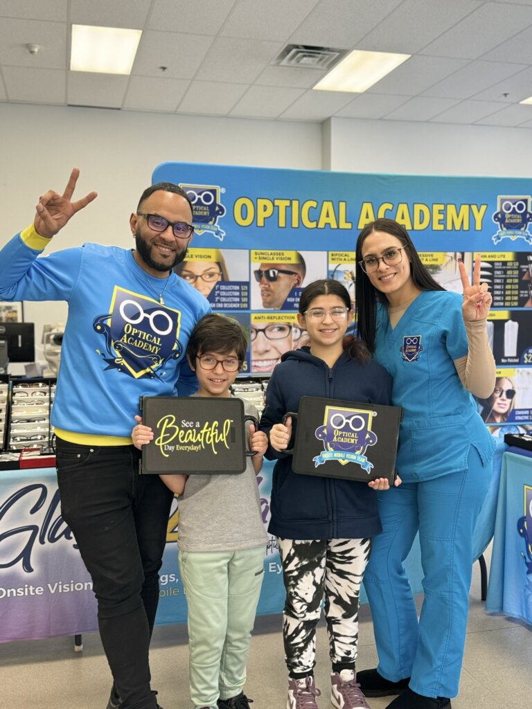 Student trying on new frames