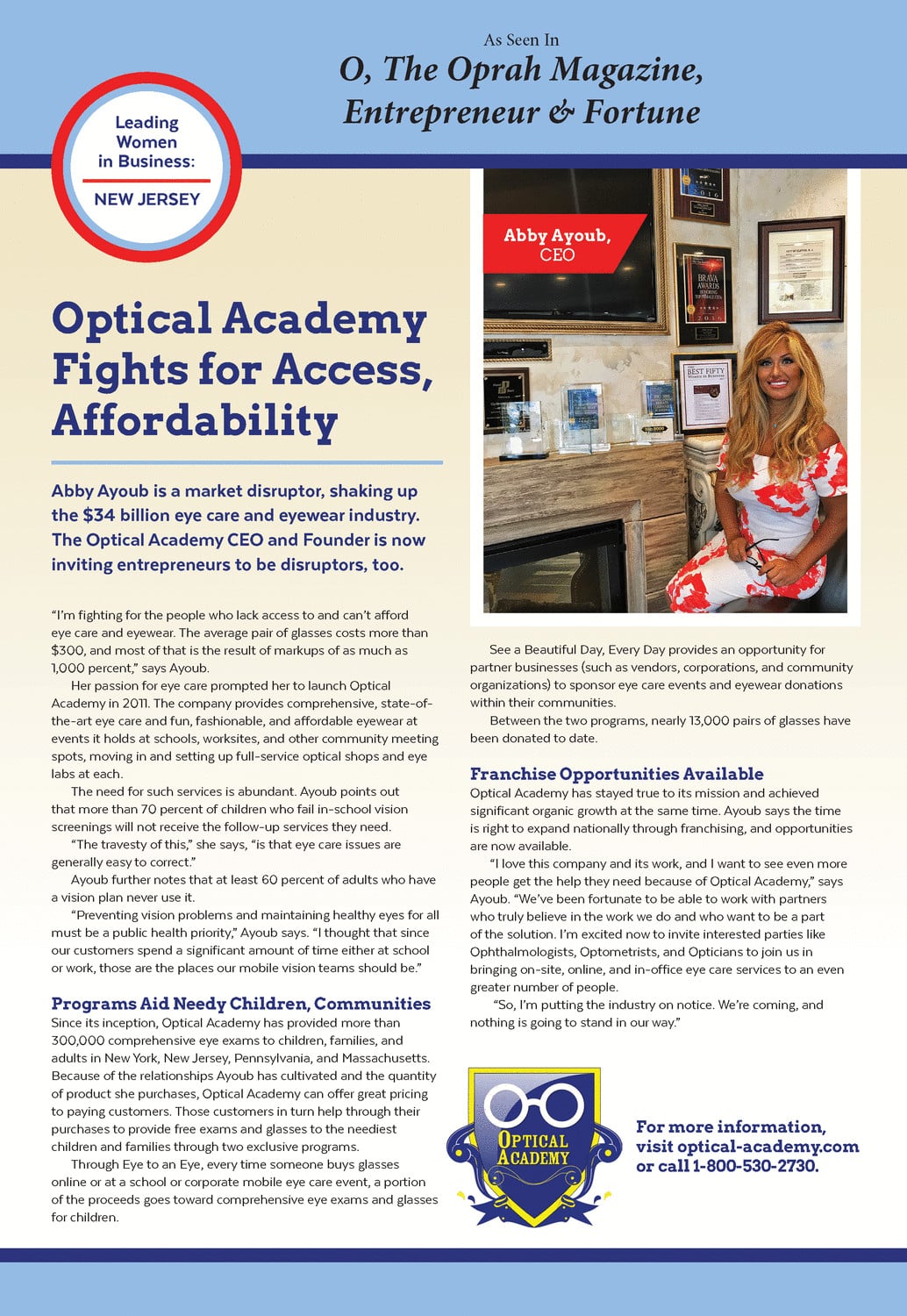 Optical Academy's Abby Ayoub in O, Forbes, Fortune
